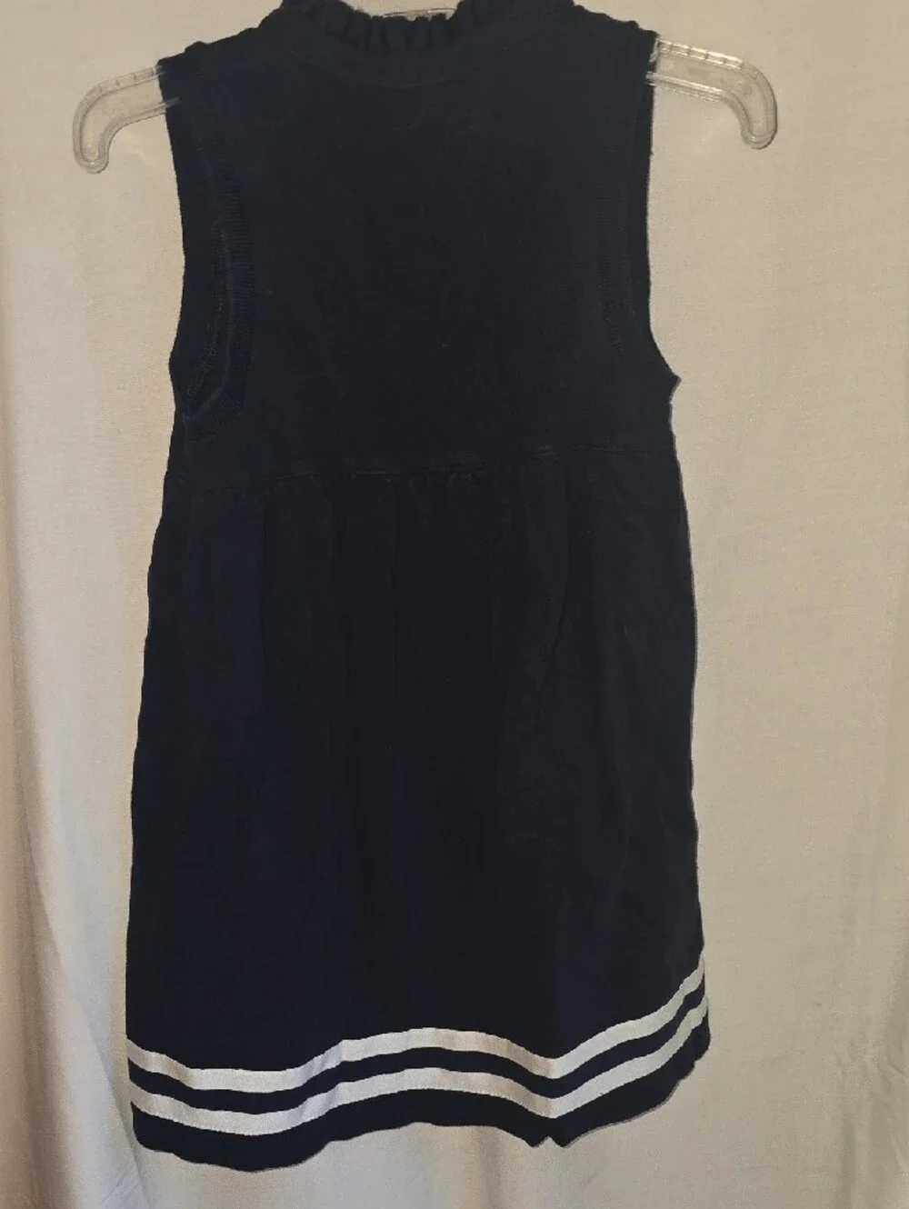 Ralph Lauren Navy Sleeveless Polo Dress with Green Pony and White Hem Stripes